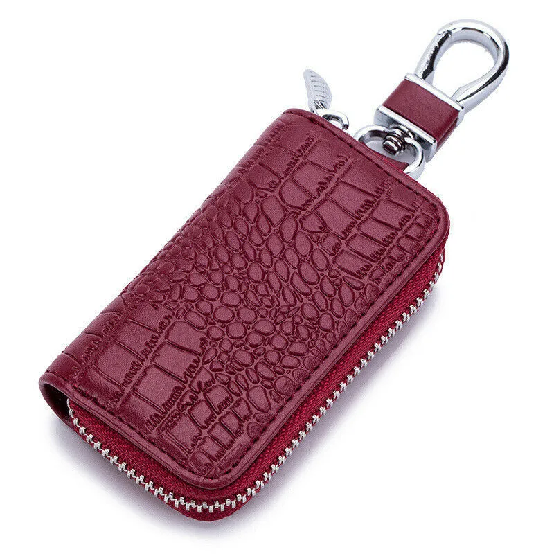 

Zipper Key Case Car Key Holder Cover Key Chain Bag Genuine Leather Remote Fob Zipper Case