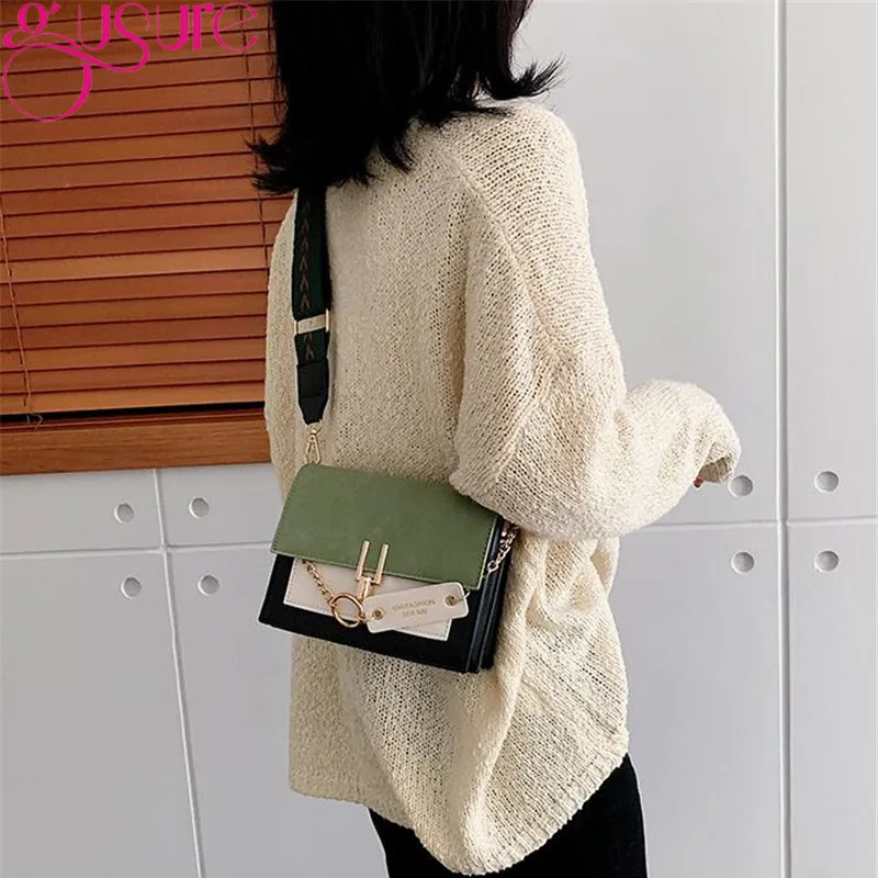 Gusure 2021 new handbags women fashion ins ultra fire retro wide shoulder strap messenger bag purse simple Crossbody Bags |