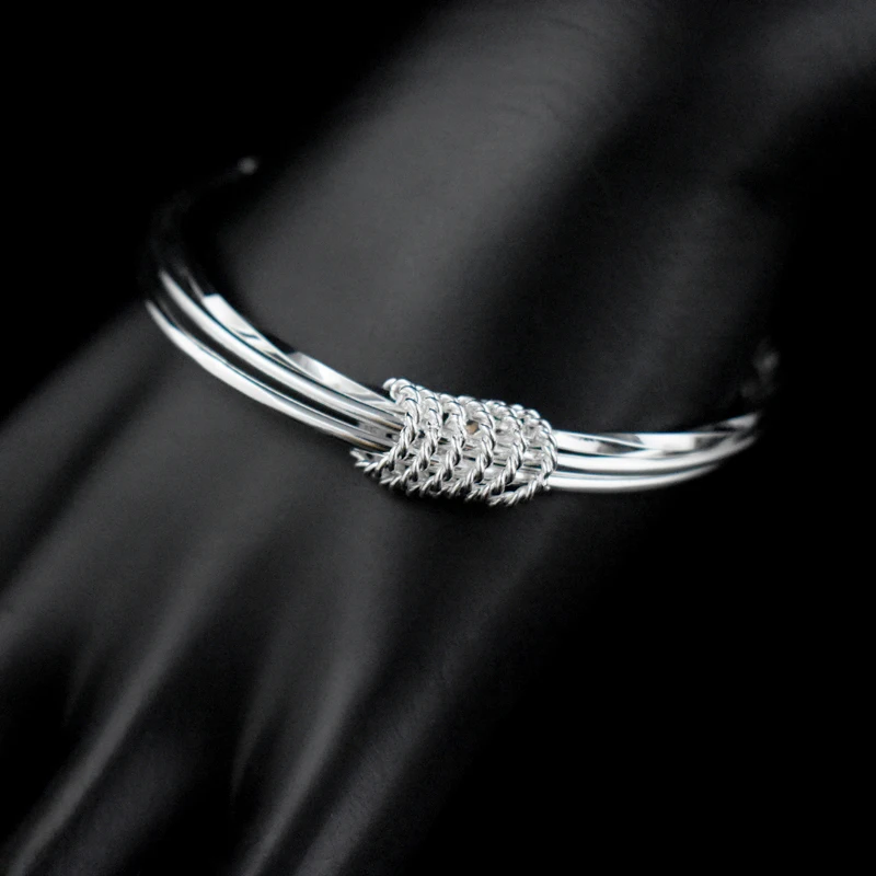 Модный трехслойный тонкий посеребренный браслет изысканный многослойный