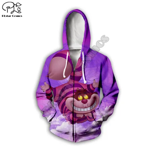 zip hoodie Алиса аниме кошка принт для мужчин wo мужчин 3d толстовки Хэллоуин Рождество толстовка на молнии Мультфильм пуловер унисекс спортивный костюм - Цвет: zip hoodie