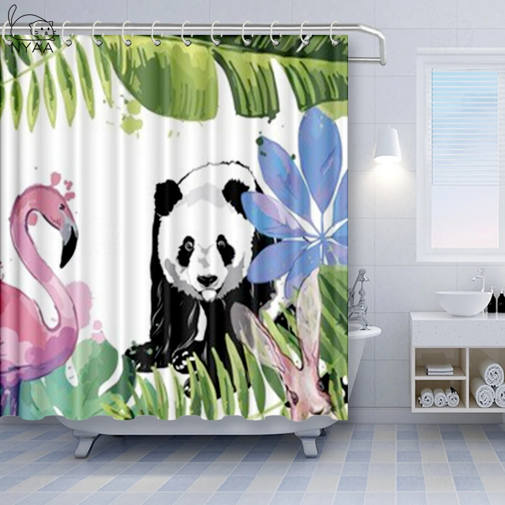 

NYAA 200x180cm Bathroom Waterproof Shower Curtain China 3D Panda Pattern Polyester Washable Curtain With Hook
