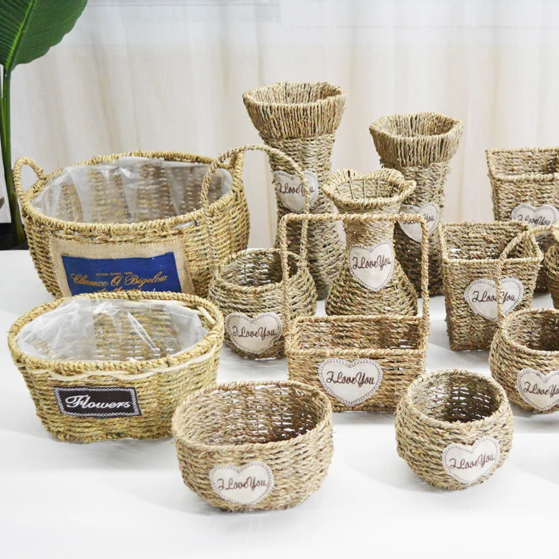 Цветочная корзина ручной работы из пасторальной соломы|Цветочные горшки и кадки|