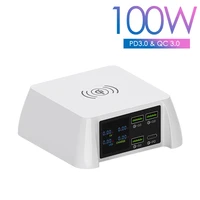ilepo 100w pd fast charger with lcd display 15w wireless charger qc3 0 usb charger adapter station for iphone 1211 pro samsung