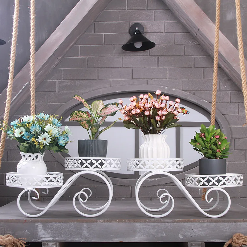 

Nordic Iron Art Double-Deck Vases Shelf Simple Tabletop Vase Frame Ceramic Coffee Home Room Garden Flowerpot Decoration