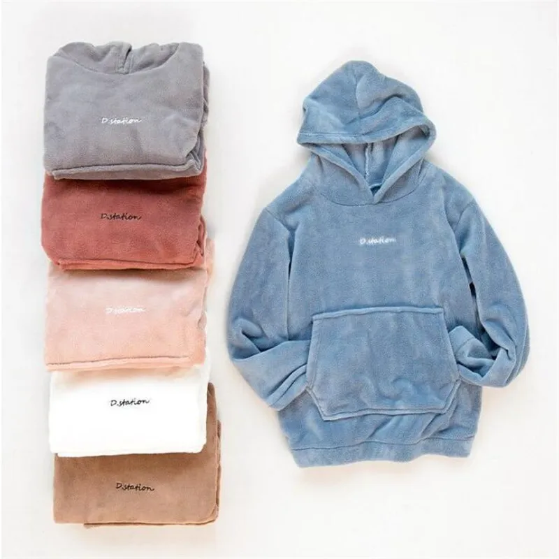 Женские пижамные комплекты с капюшоном и длинным рукавом зимняя плотная