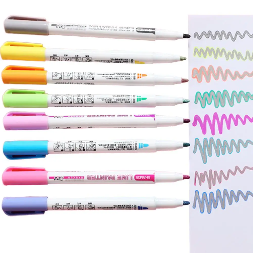 8 в 1 Маркер ручки краски Контурные Перманентный маркер цветов Двусторонняя ручка