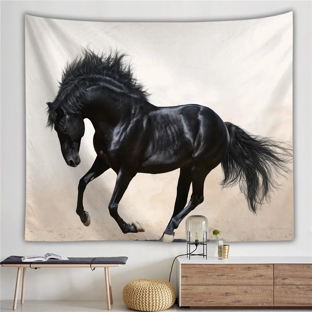 

Black Horse Tapestry Wall Carpet Home Decor Couch Blanket Living Room Wall Hanging Table Cloth Yoga