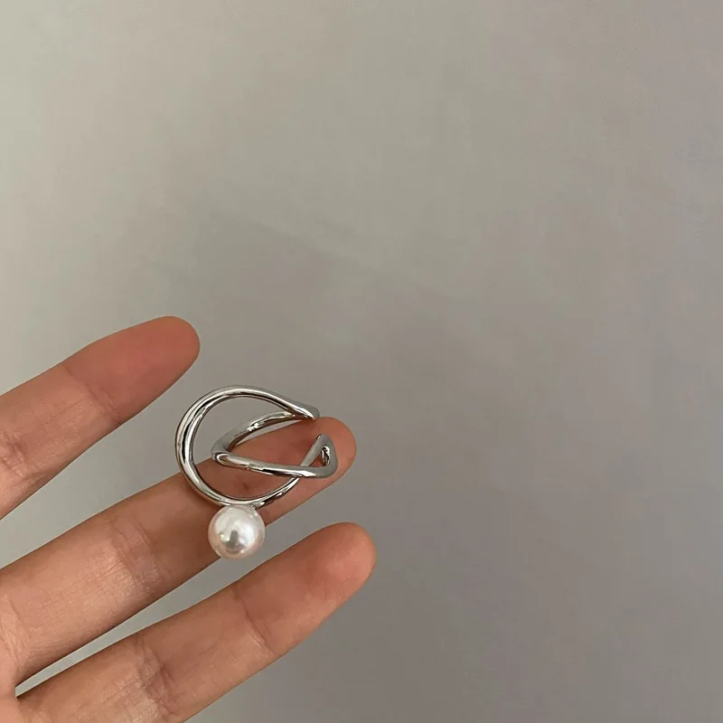 Vintage Silver Double Circle Cross Pearl Ear Cuff Fake Piercing Earcuff Earrings Faux Non Pierced Clip on Earring Korean Jewelry