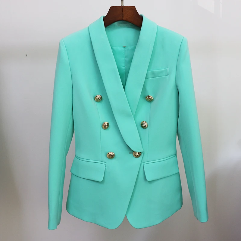 Chaqueta de diseñador de moda para mujer, Blazer de doble botonadura con botones de León y cuello esmoquin, color verde menta, 2022