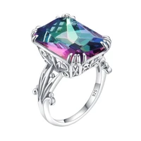 szjinao gemstone ring for women rainbow mystic topaz 925 sterling silver rings boho big gemstone rectangle shape fine jewelry