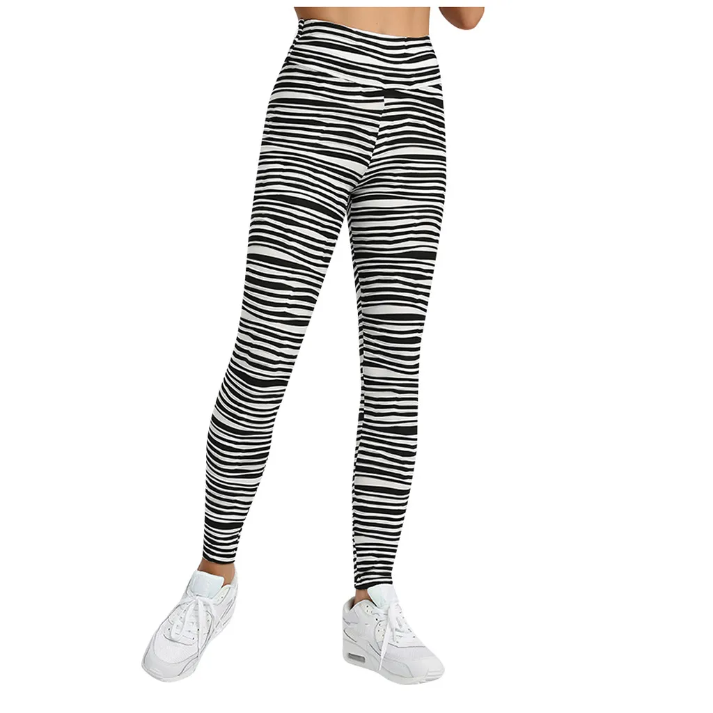 Модные женские полосатые эластичные спортивные обтягивающие колготки с