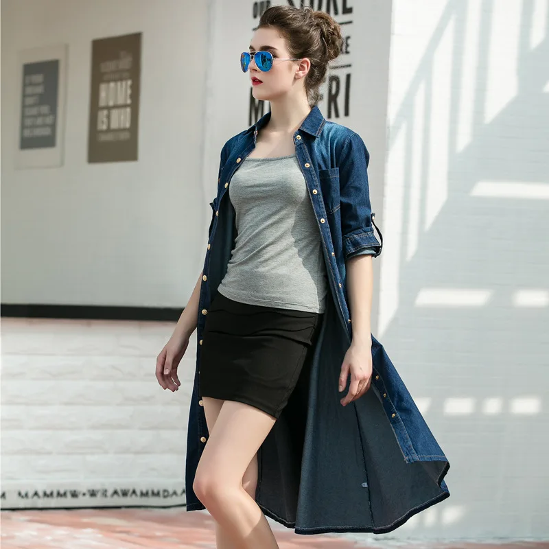 Весеннее женское повседневное джинсовое платье с длинным рукавом|Женские