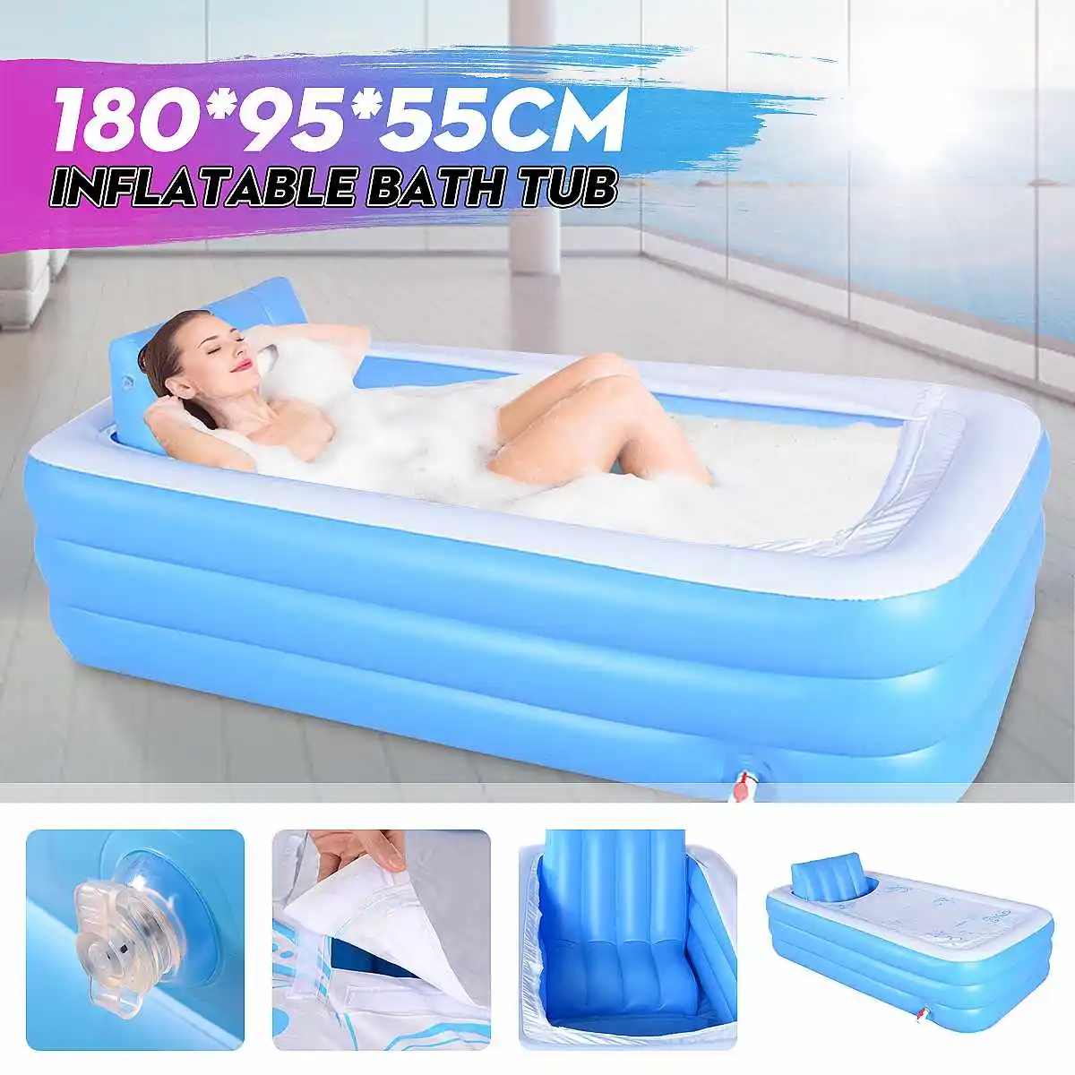 

Портативная Ванна 180x95x55 см, надувная ванна, Детская ванна, подушка, сохраняющая тепло, Складная Ванна, для взрослых, домашний спа, расслабляю...