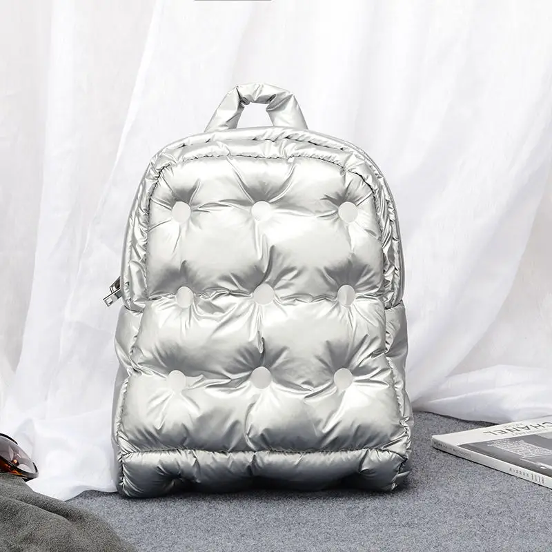 New Women Winter Space Cotton Computer Backpack Notebook Unisex Large Capacity School Bag Waterproof Business Bagpack - Цвет: Silver white
