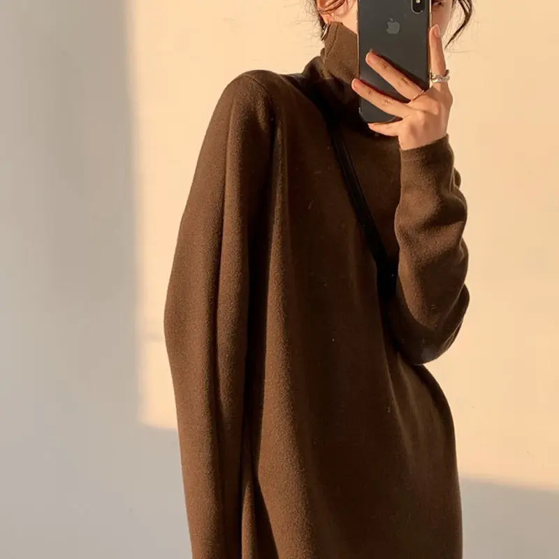 

Sweater Loose Turtleneck Fall Winter Knitted Dress 2022 New Fashion Bottoming Sweater Dresses Solid Long Sleeve Knitted Pullover