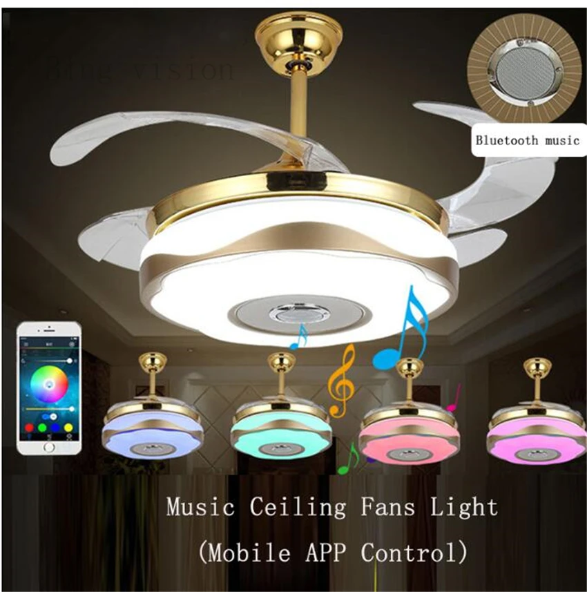 Светодиодный потолочный вентилятор с двойным кольцом музыкальный светильник
