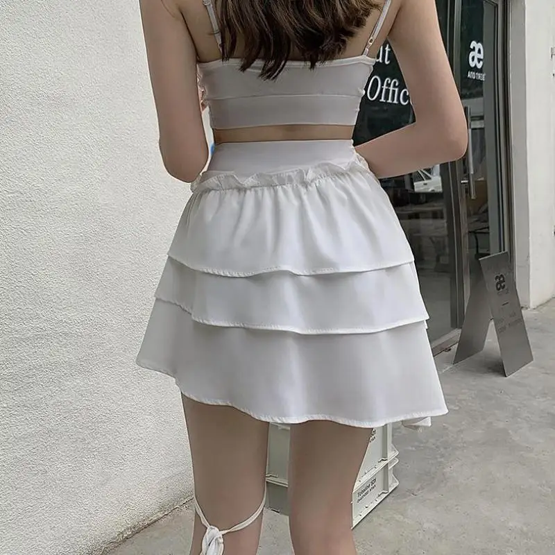 

Female Chiffon Short Mini Skirt Female Summer Lotus Leaf Sexy High Waist Irregular Bandage Cake Skirt Ladies Street Fit Bottoms