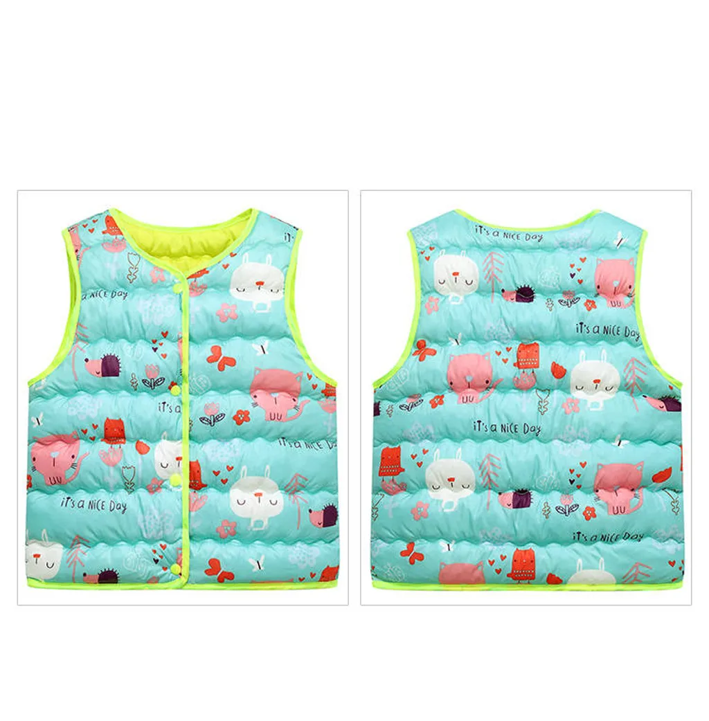 Toddler Kids Baby Girls Boys Sleeveless Print Cartoon Warm Waistcoat Cute Jacket Colorful Autumn Fashion Tops For 2-7T Kids
