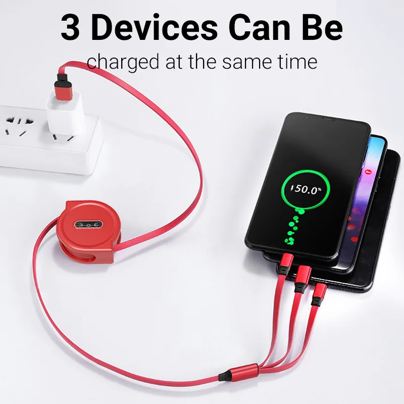 3 в 1 Выдвижной Usb-кабель для IPhone 11 12 13 Pro Max зарядный кабель типа C зарядное