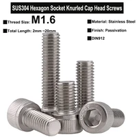 50pcs m1 6 sus304 stainless steel hexagon socket knurled cap head screws din912 thread length 2mm 20mm super small screw