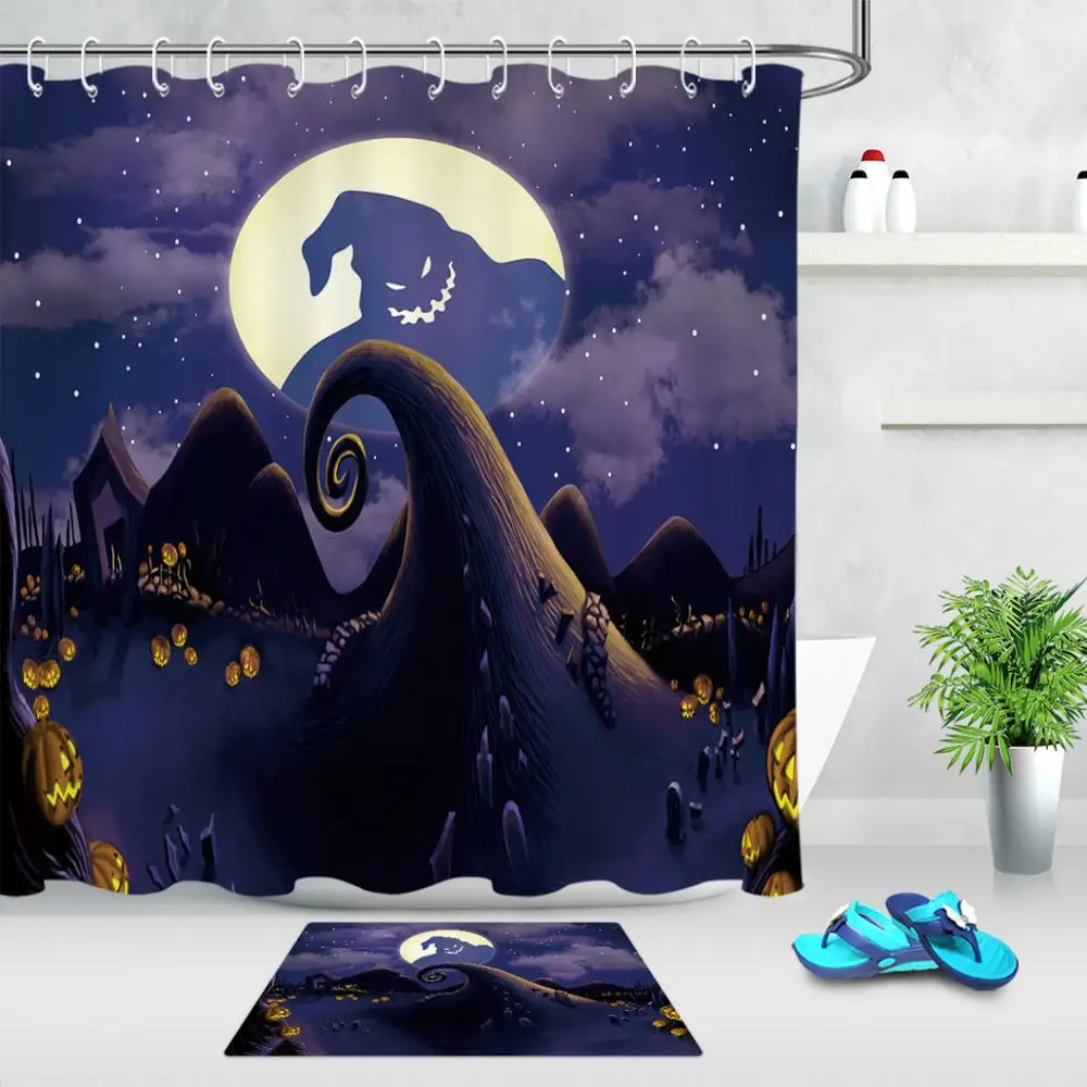 Душевая занавеска и коврик для вечеринки в честь Хэллоуина из водонепроницаемой