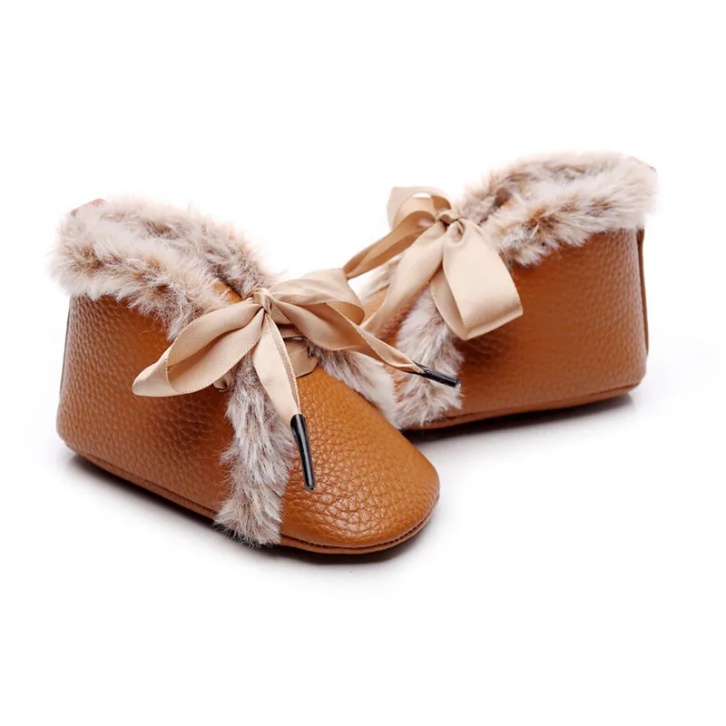 Зимняя плюшевая теплая обувь кроссовки из ПУ кожи для новорожденных маленьких