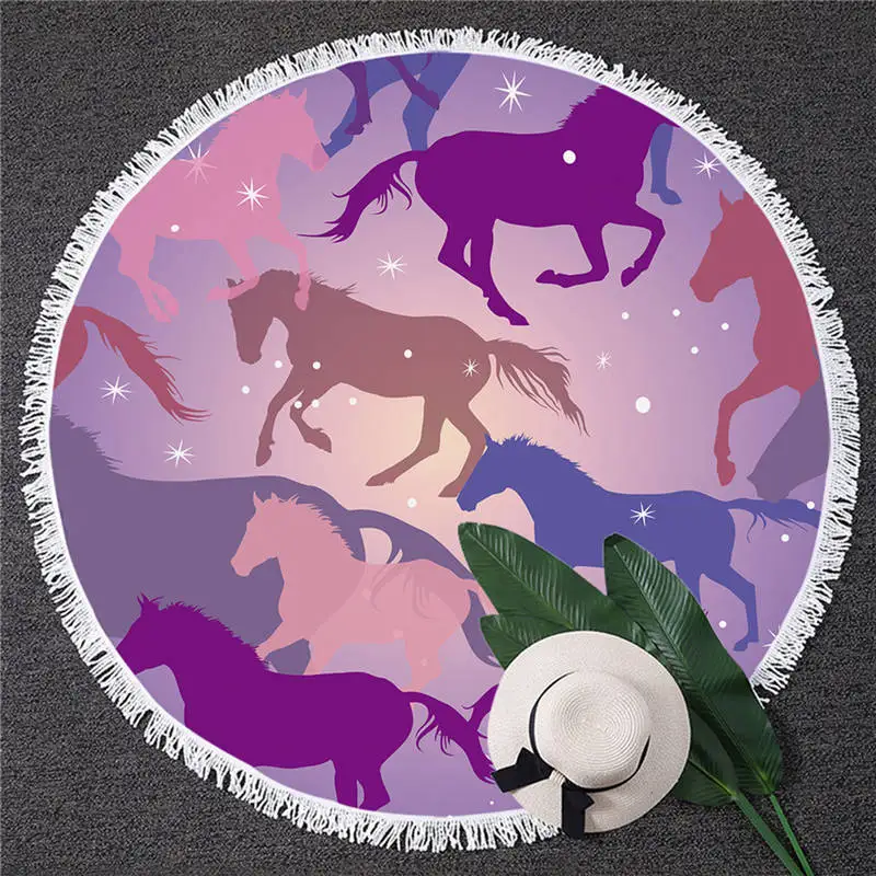 Unicorn 7 BlessLiving круглое пляжное полотенце с единорогом, Радужное детское белое банное полотенце с кисточкой, микрофибра, 150 см, цветное одеяло - Цвет: Unicorn 7