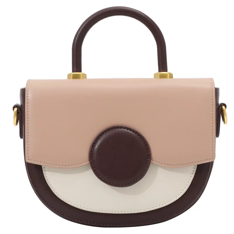 

Women 2019 New Color Matching Saddle Bag Shoulder Portable Messenger Bag Fashion Small Round Bag