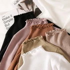 Женские облегающие пикантные вязаные пуловеры, розовый и белый свитер с высоким воротником и рюшами, Высокоэластичный однотонный модный свитер на осень и зиму 2021