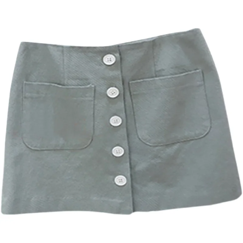 

2021 spring and summer new Korean version of wild single-breasted A-line package hip skirt female short skirt
