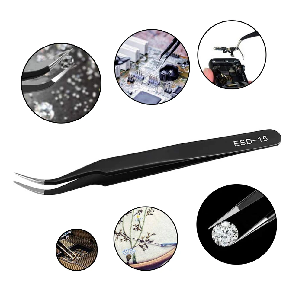 Антистатические пинцеты из нержавеющей стали изогнутые прямые ремонтные