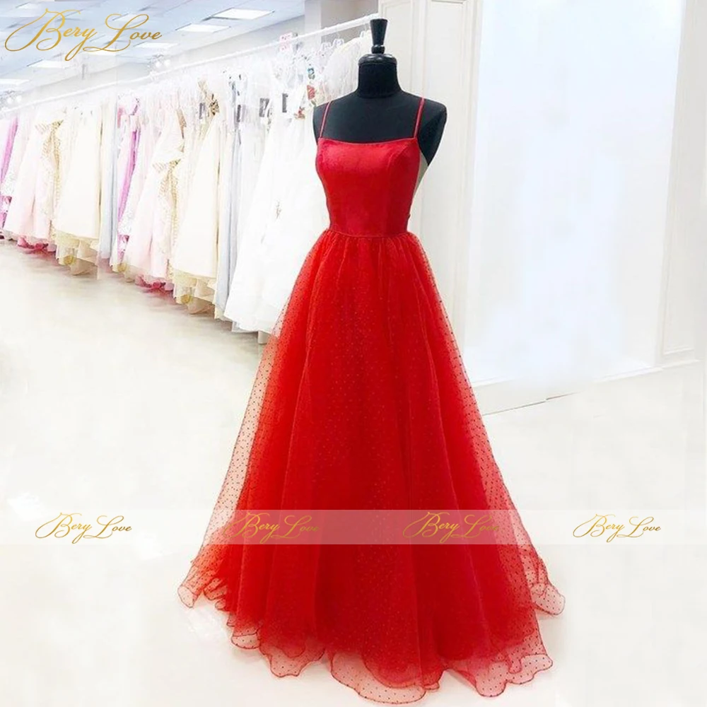 

Tulle Prom Dresses Long vestidos de graduacin Sexy Red Formal Evening Dress Plus Size Open Low Back Prom Gown Spaghetti Straps