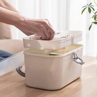 portable family double layer first aid bin medicine plastic storage box with handle removable tray portable emergency organizer