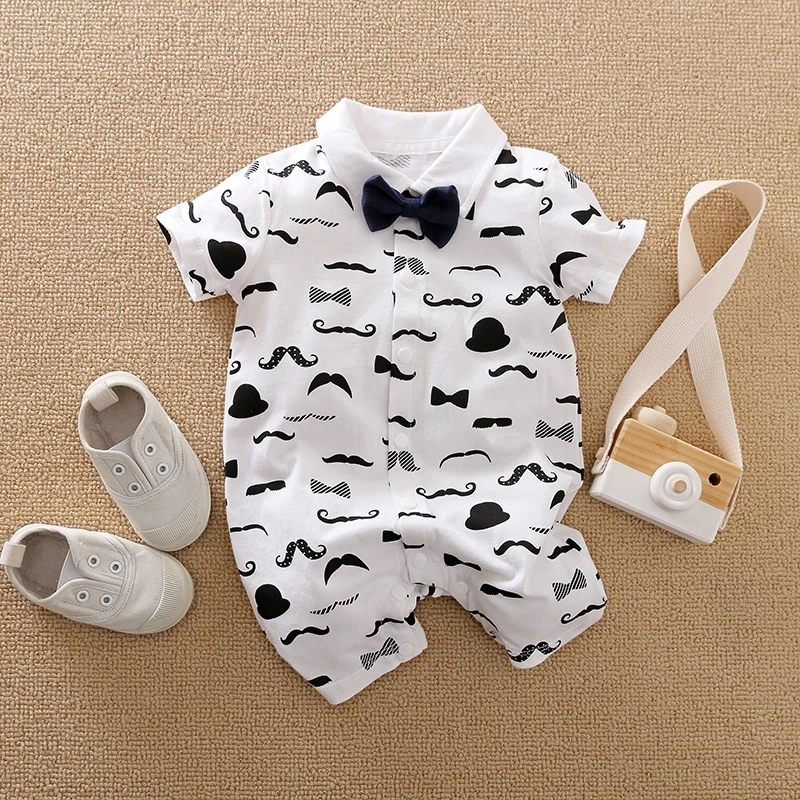 PatPat 2020 New Summer and Spring Baby Boy Beard Allover Short-sleeve Romper &amp Toddler One Pieces Jumpsuits |