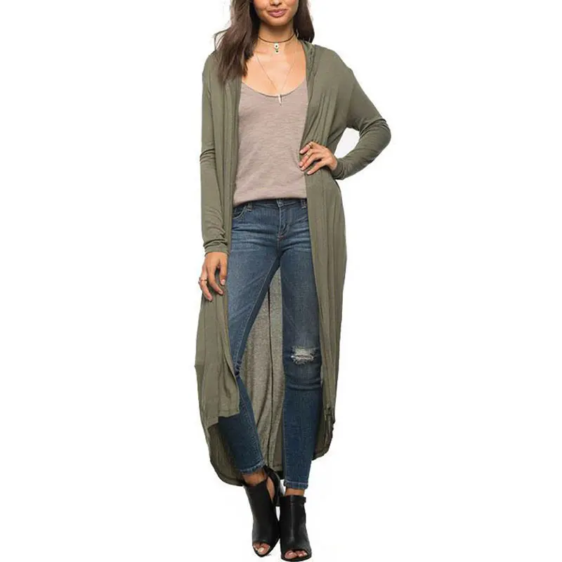 Женский Длинный Кардиган с длинным рукавом однотонный мягкий удобный уличный