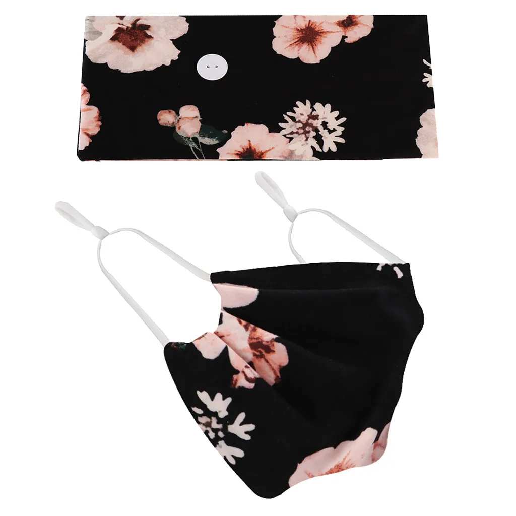 

2PC Women Adjustable Shade Masks Button Headband Suits Elastic Facemask Holder With Mouth Mask Outdoor Headband Mask Mscara