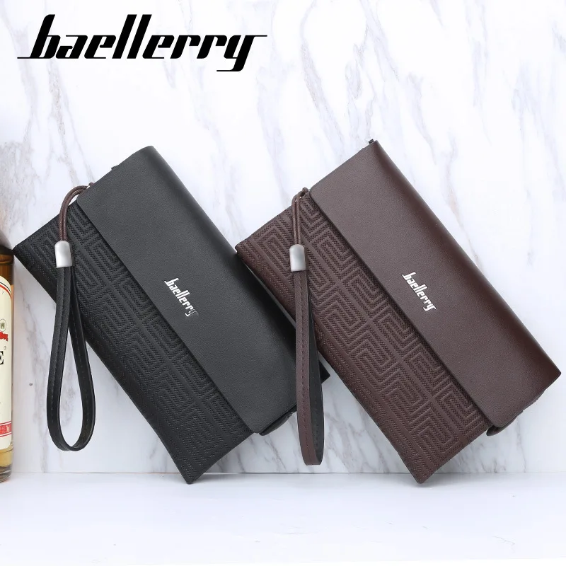 

Baellerry Men's New Wallet Multi Functional Business Geometry Lingge Mobile Phone Bag Retro Large Capacity Zipper Hand Bag