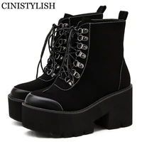 shoes on platform woman ankle black boots high female 2021 chunky high heels strap wedges demonia shoes popular punk style goth