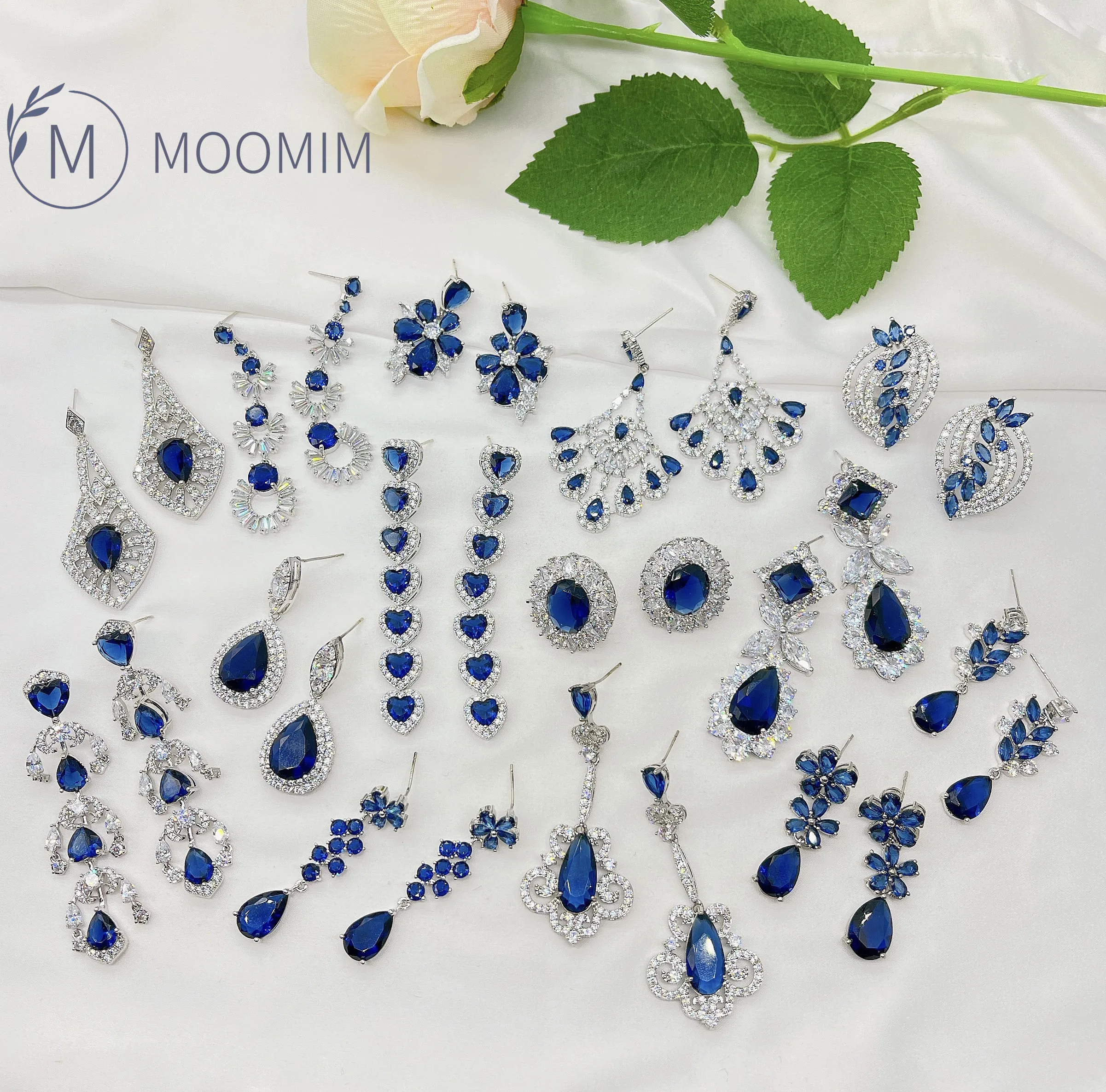 

Серьги с сапфиром, 5А, циркон, покрытие настоящим золотом, Романтический, классический стиль, в виде листьев воды, модные ювелирные украшения...