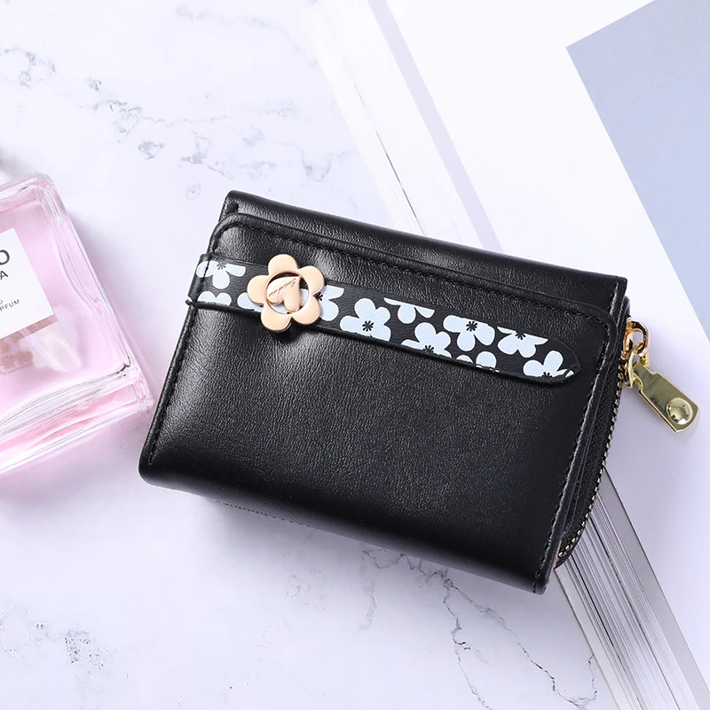 Flower Women Wallet Pu Leather Short Zipper Coin Purse Female Cards Holder Hasp Money Clip Mini Wallet Flower Wallets Girls