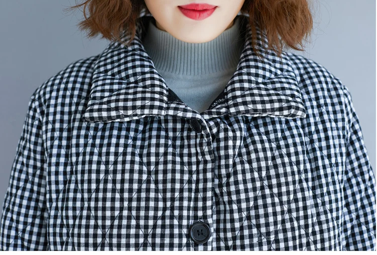 

2021 New Fashion Thick Plaid Cotton Jackets Autumn Winter Coats Large Size Women's Long paragraph Warm Long-sleeved Parkas