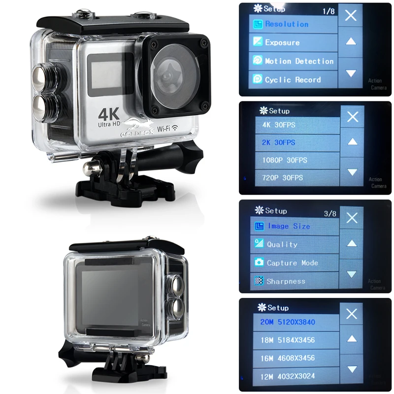 4K Action Camera Wifi 1080P Sport Remote Control Touch Dual Screen Ultra HD DVR Go Waterproof pro Cam Bike Helmet | Электроника