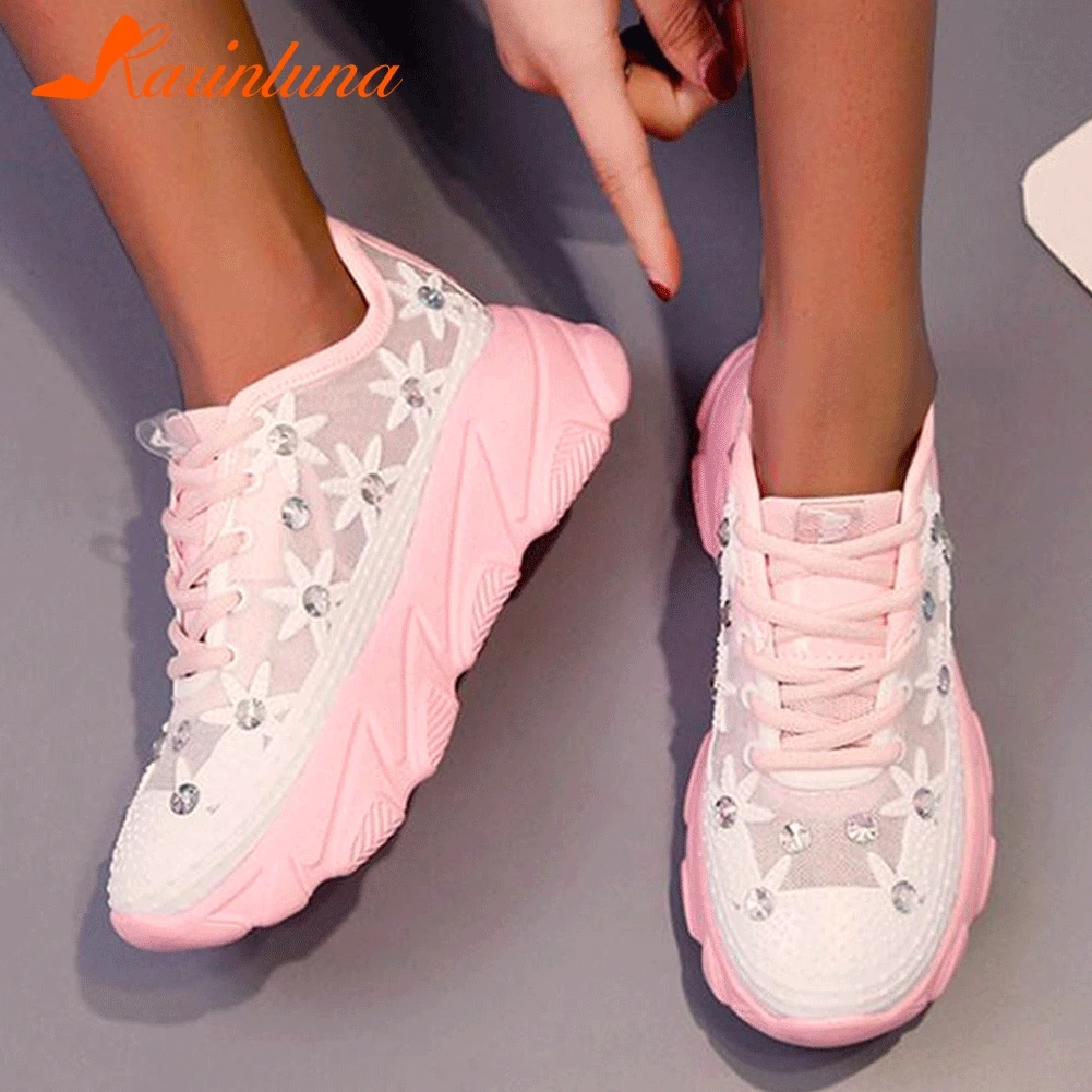 Karinluna 2020 INS HOT Lace Mesh dirving walking sneakers comfy flowers Casual Leisure Maternity shoes Women Flats Footwear | Обувь