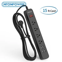 ntonpower 1700 joules surge protector power strip with 4 6m15 ft extension cord circuit breaker with flat plug for office home
