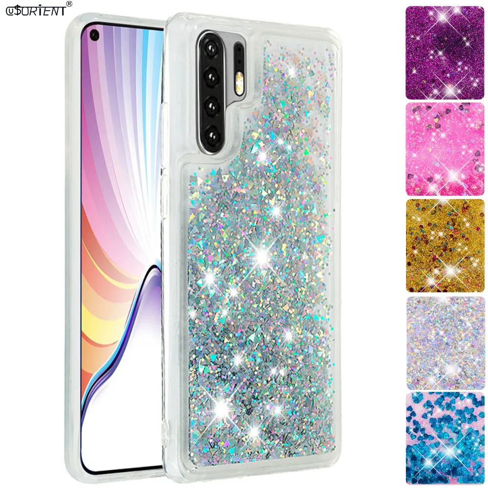Блестящий жидкий силиконовый чехол для Huawei P30 Pro Lite милый с рисунком в виде