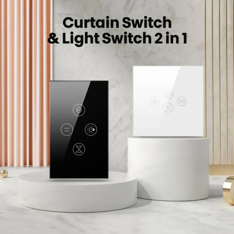 

Tuya WiFi Smart Curtain Light Switch With Toughened Glass Panel, Touch Sensor Wall Switch Voice Work With Alexa, Google Home
