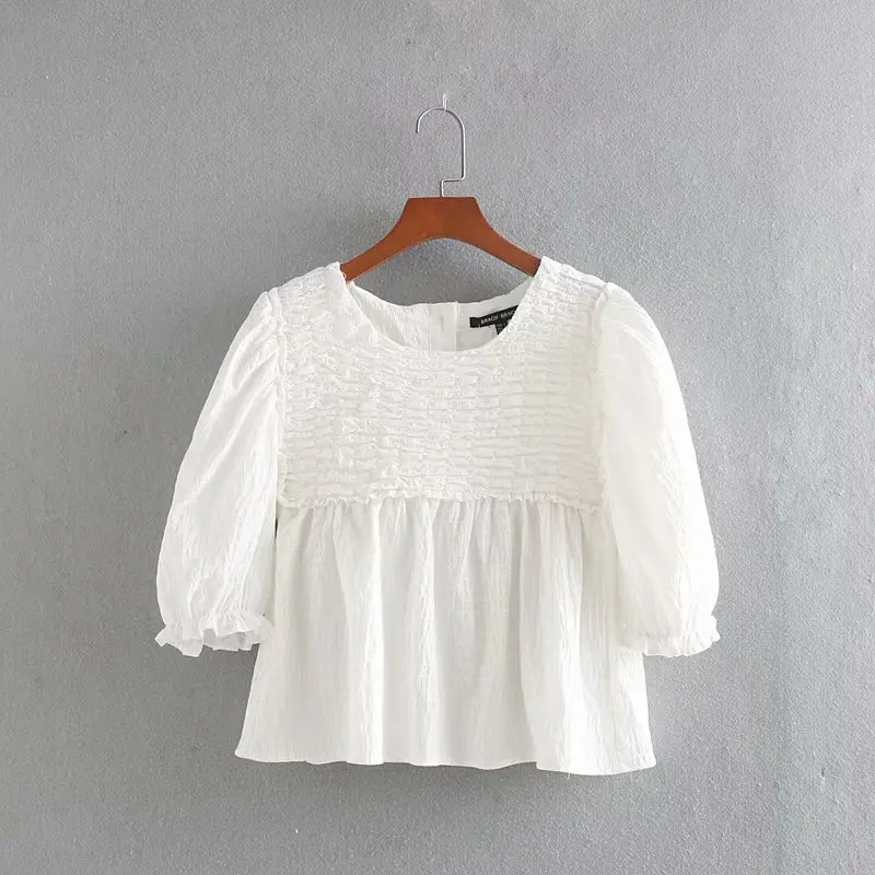 Новые женские милые плиссированные Лоскутные линии с круглым вырезом