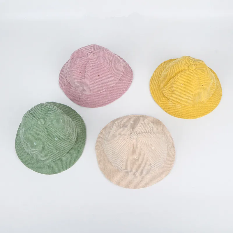 new Autumn Children Corduroy Bucket Hats Korean Style Candy Colors Outerdoor Vacation Caps Unisex Kids Fisherman | Детская одежда и
