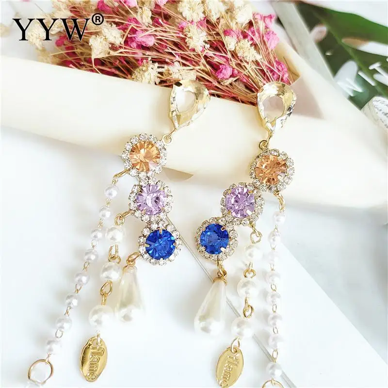 

Geometric Pearl And Diamond Long Earrings Personality Exaggerated Pearl Earrings Fashion All-Match Pearl Earrings For Woman