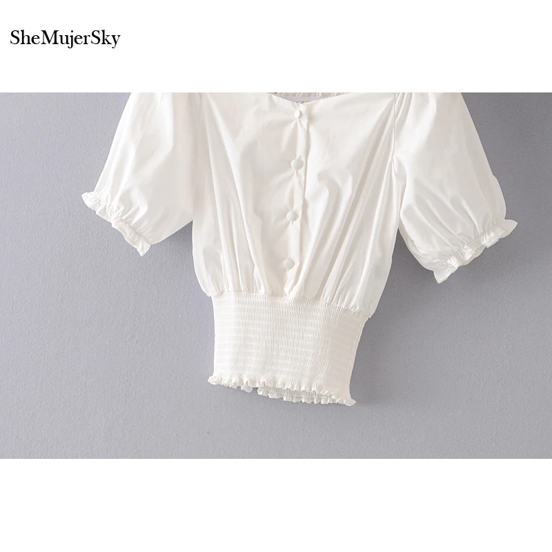 SheMujerSky Женская белая милая блузка с оборками рубашки коротким рукавом топы